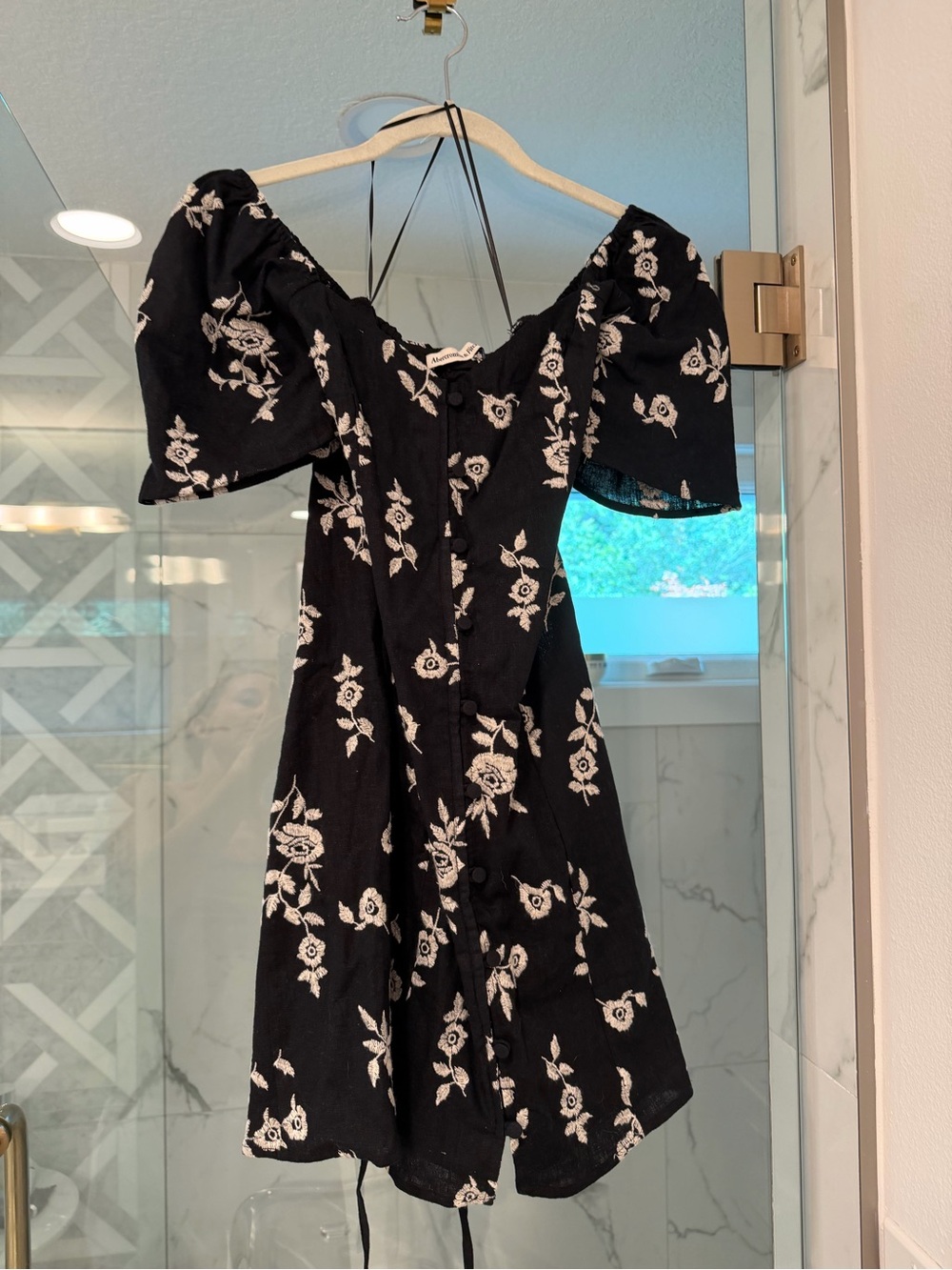 Abercrombie & Fitch Black Mini Dress with White Floral Embroidery